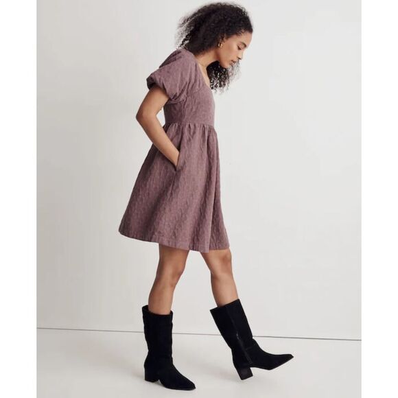 Madewell Quilted Puff-Sleeve Fun Flirty Mini Dress - Purple - XS - Picture 2 of 7